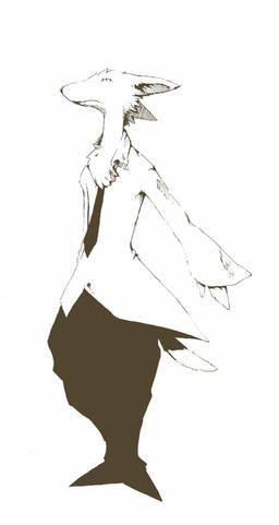 anthro biped blind clothed clothing disability female fur necktie shirt simple_background solo standing topwear white_background mr_dog kangaroo macropod mammal marsupial black_and_white monochrome