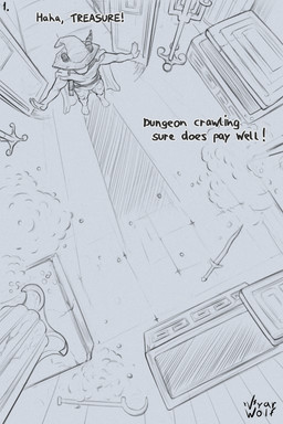 anthro belt book candelabra cape cloak cloak_only clothing comic_panel dialogue dungeon gold_(metal) hallway hat headgear headwear high-angle_view horn magic_user male melee_weapon muscular muscular_anthro muscular_male pillar solo spellbook standing sword text treasure weapon wizard_hat vyarwolf dungeons_and_dragons hasbro wizards_of_the_coast red_(red_bold_dragon) kobold scalie 2:3 absurd_res comic english_text hi_res story story_in_description