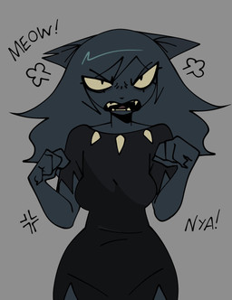 angry anthro black_text blue_body blue_ears blue_fur blue_hair breasts clothed clothed_anthro clothed_female clothing cross-popping_vein dress ears_back eyelashes fangs female female_anthro front_view fur grey_background hair looking_at_viewer medium_breasts meow narrowed_eyes notched_ear nya onomatopoeia open_mouth pivoted_ears simple_background solo sound_effects teeth text xarop77 catwitch_(xarop77) domestic_cat felid feline felis mammal 2026 digital_drawing_(artwork) digital_media_(artwork) english_description half-length_portrait hi_res portrait