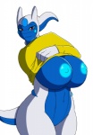 2016 alternate_color anthro anthrofied arceus areola big_breasts blue_body blue_nipples blue_sclera blue_skin bottomless breasts clothed clothing crossed_arms curvy_figure deity fan_character female generation_4_pokemon genitals half-closed_eyes horn huge_breasts infinity_(xehta13) legendary_pokemon lunis1992 mature_anthro mature_female narrowed_eyes navel nintendo nipples pokemon pokemon_(species) pokemorph pussy red_eyes simple_background smile solo sweater thick_thighs topwear undressing voluptuous white_background white_body white_horn white_skin wide_hips