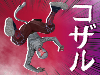 accessory athletic athletic_male clothing falling fangs footwear fur furgonomics grey_body grey_fur jewelry male red_body red_skin shoes smile smiling_at_viewer smirk smirking_at_viewer sneakers solo tail tail_accessory tail_jewelry teeth text enati_paraskevi epic_games fortnite kozaru_(fortnite) haplorhine japanese_macaque macaque mammal monkey old_world_monkey primate 3d_(artwork) digital_media_(artwork) hi_res translated