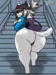 anthro backpack big_butt bottomless butt clothed clothing female genitals hair huge_butt looking_at_viewer low-angle_view pussy solo tail jyto undertale undertale_(series) college_tem_(jyto) temmie_(undertale) mammal tem 3:4 hi_res