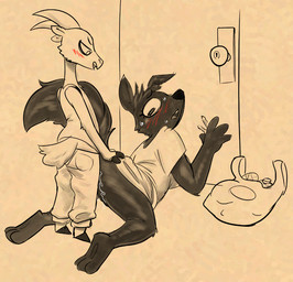 2_horns 3_toes 4_fingers against_door against_surface all_fours ambiguous_penetration anthro anthro_on_anthro anthro_penetrated anthro_penetrating anthro_penetrating_anthro barefoot biped blush blush_lines bodily_fluids bottomless bottomless_anthro bottomless_female bottomwear breasts butt cheek_tuft clothed clothed_anthro clothed_female clothed_male clothed_sex clothing doggystyle door door_handle doorknob duo facial_tuft feet female female_penetrated fingers fluffy fluffy_tail from_behind_position fur genital_fluids groceries holding_key holding_object hooves horn interspecies key keyhole looking_back looking_down male male/female male_penetrating male_penetrating_female medium_breasts open_mouth pants penetration penile penile_penetration plantigrade sex shirt shirt_only shopping_bag snout standing sweat sweaty_face t-shirt t-shirt_only tail tank_top teeth toes tongue topwear topwear_only tuft vaginal_fluids vaginal_fluids_on_butt vaginal_fluids_on_leg wide_eyed soulcentinel pack_street betty_(weaver) bovid canid canine canis caprine goat mammal wolf 2026 monochrome sepia