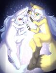 anthro blush chest_tuft duo female flat_chested fur genitals hair kemono long_hair looking_at_viewer nipples nude pussy tuft white_body white_fur young young_anthro hazukikai mizumi_(pharrox) noel_(hazukikai) canid canine mammal 2019 hi_res