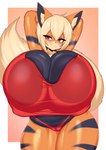 against_surface anthro big_breasts breasts camel_toe clothing curvy_figure female fur huge_breasts orange_body orange_fur simple_background solo striped_body stripes tail topwear underwear voluptuous tailzkim nintendo pokemon hanna_(argo357) arcanine generation_1_pokemon pokemon_(species) 2023 absurd_res hi_res