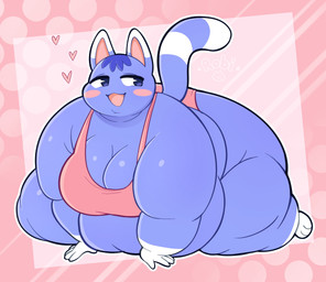 all_fours anthro belly big_belly big_breasts big_butt blue_body blue_eyes blue_fur blue_hair blush blush_stickers breasts butt cleavage clothed clothing double_chin fat_arms fat_legs female fur hair heart_symbol lying markings morbidly_obese morbidly_obese_anthro morbidly_obese_female obese obese_anthro obese_female open_mouth open_smile overweight overweight_anthro overweight_female seductive smile solo striped_markings striped_tail stripes tail tail_markings robirobi animal_crossing nintendo rosie_(animal_crossing) domestic_cat felid feline felis mammal 2026 absurd_res hi_res signature