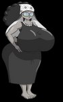 anthro big_breasts big_butt black_hair breasts buckteeth butt clothing dress eyewear female glasses green_eyes grey_body hair half-closed_eyes hand_on_hip huge_breasts huge_butt jewelry kerchief looking_at_viewer narrowed_eyes necklace solo teeth thick_thighs wide_hips marshall123x_(artist) the_man_from_the_window zed_technician_games mama_rabbit_(tmftw) lagomorph leporid mammal rabbit 2023 alpha_channel digital_media_(artwork) hi_res