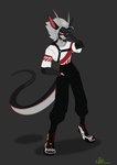 absurd_res anthro clothed clothing digital_media_(artwork) dragon hair hi_res horn looking_at_viewer male mythological_creature mythological_scalie mythology rinkamo scalie signature simple_background solo tail