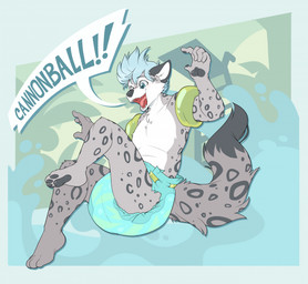 4_toes 5_fingers ambiguous_gender anthro arm_floatie big_diaper black_nose blue_border blue_hair blush blush_lines border clean_diaper clothed clothing dialogue diaper diaper_only dipstick_tail diving_board falling feet fingers fur grey_ears grey_pawpads grey_spots grey_tail grey_tail_tip hair leopard_spots markings multicolored_body multicolored_fur open_mouth open_smile pawpads sharp_teeth smile solo speech_bubble splash spots spotted_body spotted_fur spotted_markings spotted_tail swimming_pool tail tail_markings teeth text toes topless wearing_diaper white_body white_fur white_inner_ear bubblepuppers greypupbw canid canine canis felid hybrid mammal pantherine snow_leopard wolf english_text full-length_portrait hi_res portrait