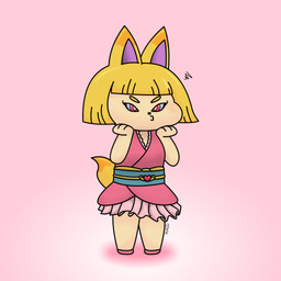 anthro blonde_hair chibi clothed clothing female hair solo young young_anthro kumachi level-5 yo-kai_watch krystal_fox_(yo-kai_watch) canid canine fox mammal 1:1 absurd_res hi_res