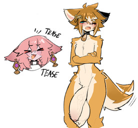 accessory alternate_species anthro balls bangs big_balls big_penis choker choker_only duo ear_piercing ear_ring female flaccid fluffy fluffy_penis fluffy_tail fur furrification genitals hair hair_accessory hairclip huge_balls huge_penis humanoid_genitalia humanoid_penis hung_femboy hyper hyper_balls hyper_genitalia hyper_penis jewelry long_hair male male/female male_focus markings messy_hair necklace necklace_only nude penis piercing pink_body pink_fur pointy_ears prick_ears ring_piercing slim small_waist tail tail_motion tailwag tan_body tan_fur teasing vein veiny_penis white_markings shiyaa_stuff genshin_impact mihoyo gorou_(genshin_impact) yae_miko canid canine canis domestic_dog fox mammal