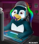 anthro beak computer computer_keyboard electronics gaming gaming_chair headgear headphones headset male mousepad rgb_lighting smile solo mvikt among_us innersloth avian bird penguin colored digital_drawing_(artwork) digital_media_(artwork) hi_res