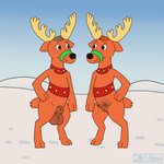 animal_genitalia anthro antlers balls bell bell_harness breasts duo female fully_sheathed fur genitals hair harness holidays horn jingle_bell jingle_bell_harness male male/female mostly_nude nipples nude penis pussy sheath simple_background smile snow teats zeklullaby christmas spot's_magical_christmas spot_the_dog_(series) deer mammal new_world_deer reindeer 1:1 digital_media_(artwork) hi_res