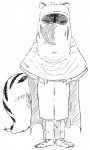 anthro barefoot biped burqa claws clothed clothing feet fluffy fluffy_tail hands_on_hips markings simple_background solo standing striped_markings striped_tail stripes tail tail_markings toe_claws veil white_background unknown_artist zig_zag mammal sketch