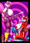 abstract_background animal_genitalia animal_penis anthro balls big_balls big_breasts black_border black_penis blue_boots blue_clothing blue_footwear blue_penis blue_shoes bodily_fluids boots border bottomwear breasts brown_hair clothing clown clown_nose clown_shoes clown_transformation cum cum_on_face duo ejaculation equine_genitalia equine_penis erection footwear genital_fluids genitals gynomorph gynomorph/gynomorph hair hand_on_hip heart_eyes heart_symbol high_heels hybrid_genitalia hybrid_penis intersex intersex/intersex kneeling knot knotted_equine_penis knotted_penis lips logo long_hair markings nipple_covers nipple_outline open_mouth overalls pattern_boots pattern_clothing pattern_footwear penis pink_background pink_balls pink_body pink_clothing pink_hair pink_lips pink_penis pink_tail purple_background purple_balls purple_clothing purple_penis red_body red_cheeks red_clothing red_footwear red_hair red_nose red_shoes ribbons shoes simple_background skirt spiral_background spiral_eyes striped_balls striped_boots striped_clothing striped_footwear striped_genitalia striped_penis stripes tail thick_lips tight_clothing tongue tongue_out transformation vein veiny_penis white_body white_breasts white_ears yellow_boots yellow_clothing yellow_footwear ladyfoxheart maple_fox sally_foxheart canid canine fox mammal absurd_res hi_res