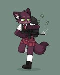 anthro assault_rifle backpack bottomwear bow_tie clothing female footwear gun necktie ranged_weapon rifle shoes simple_background skirt solo weapon carbine_wolf pixile_studios super_animal_royale canid canine mammal hi_res