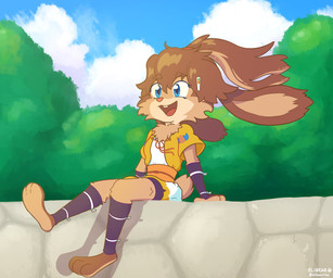 3_toes anthro barefoot bottomwear clothing cloud countershade_feet countershading feet female fur happy open_mouth paws plant plantigrade sitting sky soles solo toes topwear tree wall_(structure) wind elibear disney star_wars star_wars_visions lop_(star_wars_visions) lagomorph lepi leporid mammal rabbit 2022 6:5 absurd_res hi_res