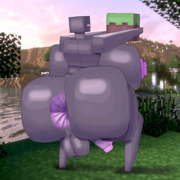anus areola back_boob balls big_anus big_balls big_breasts big_butt breasts butt crouching dirt_block genitals grey_body gynomorph huge_breasts huge_butt intersex looking_at_viewer looking_back nipples not_furry nude penis purple_areola purple_eyes purple_nipples solo thick_thighs wide_hips sanfo microsoft minecraft mojang xbox_game_studios enderman humanoid hi_res