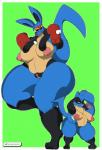 4_fingers anthro big_breasts blue_body boxing_gloves breasts clothing curvy_figure duo female fingers genitals handwear huge_breasts plump_labia pussy short_stack size_difference voluptuous wide_hips duragonart nintendo pokemon generation_4_pokemon lucario pokemon_(species) riolu absurd_res hi_res