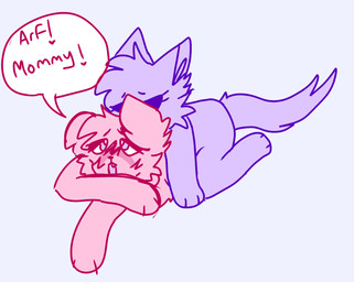 ambiguous_gender anthro barking bdsm dialogue doggystyle duo eyes_closed from_behind_position fur half-closed_eyes mommy_kink narrowed_eyes open_mouth petplay pink_body pink_fur purple_body purple_eyes purple_fur purple_mouth roleplay sex speech_bubble text bratcafe canid canine felid feline mammal english_text hi_res