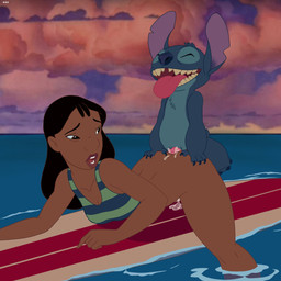 4_fingers anal anal_penetration anthro anthro_penetrating anthro_penetrating_human big_nose bikini black_hair blue_body blue_fur bodily_fluids bottomless bottomless_female bottomless_human breasts brown_eyes butt chest_tuft claws cleavage clothed clothing cloud cloudy_sky cum cum_drip cum_in_ass cum_inside dark_body dark_skin doggystyle dripping duo dusk eyes_closed fangs female female_human female_penetrated fingers from_behind_position fur genital_fluids genitals hair happy happy_sex human_on_anthro human_penetrated interspecies larger_female larger_human larger_sub long_hair looking_pleasured male male/female male_anthro male_penetrating male_penetrating_female medium_breasts on_model open_mouth outside_sex partially_submerged pattern_clothing pattern_shirt pattern_topwear penetration penis pink_penis pink_tongue sea sex sharp_teeth shirt size_difference sky smaller_anthro smaller_male striped_clothing striped_shirt striped_topwear stripes submissive surfboard swimwear tear_trough teeth thick_thighs tongue tongue_out topwear tuft two-piece_swimsuit vein veiny_penis water unknown_artist disney lilo_and_stitch nani_pelekai stitch_(lilo_and_stitch) alien experiment_(lilo_and_stitch) human mammal 1:1 digital_drawing_(artwork) digital_media_(artwork) hi_res