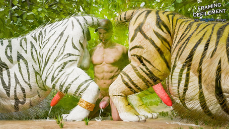 animal_genitalia animal_penis balls bodily_fluids boots clothing cum ejaculation erection fart fart_cloud fart_fetish farting_on_another farting_on_face feline_genitalia feline_penis feral footwear fur gag gem genital_fluids genitals green_fart_cloud group hands_tied_behind_back humiliation jewelry leaf male male/male muscular nipples nude open_mouth orange_body orange_fur outside paws penis pink_penis plant shoes tail teeth text tree trio white_body white_fur kenresek felid human mammal pantherine tiger 16:9 2025 3d_(artwork) digital_media_(artwork) english_text hi_res promotional_material watermark widescreen