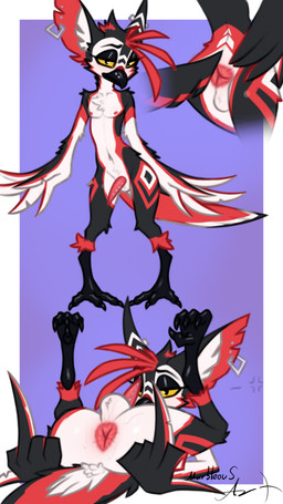 alternative_fashion annoyed anthro anus arm_markings arm_tuft balls beak belly belly_markings big_anus big_butt big_ears big_hands big_tail black_beak black_body black_claws black_eyes black_feathers blush bodily_fluids butt butt_markings cheek_tuft chest_tuft claws double_middle_finger ear_piercing ear_ring eyelashes facial_markings facial_tuft feather_hands feather_markings feathers feet front_view genital_piercing genitals gesture glistening glistening_beak glistening_belly glistening_body glistening_butt glistening_claws glistening_eyelids glistening_eyes glistening_feathers glistening_genitalia glistening_legs glistening_nipples glistening_penis glistening_thighs hand_gesture hand_markings head_markings head_tilt head_tuft inner_ear_fluff knee_tuft leg_markings leg_tuft long_tail looking_at_viewer lying male markings middle_finger multicolored_body multicolored_feathers multicolored_hands multicolored_tail multiple_poses navel neck_tuft nipples on_back pecs penis piercing pose pubes pubic_feathers punk purple_background rear_view red_anus red_body red_feathers red_nipples red_penis ring_piercing shoulder_tuft simple_background solo spread_anus spreading standing sweat sweatdrop sweaty_anus sweaty_balls sweaty_body sweaty_butt sweaty_genitalia sweaty_legs sweaty_thighs tail tail_feathers tail_markings talons thick_thighs thigh_markings thigh_tuft thin_penis toes tuft white_belly white_body white_feathers white_inner_ear_fluff white_tail wide_hips y_anus yellow_sclera conditional_dnp marbleous cheedi_(ralek) avian bird absurd_res hi_res
