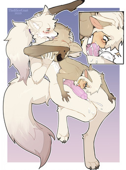 5_fingers 69_position anthro anthro_on_anthro anthro_penetrated anthro_penetrating anthro_penetrating_anthro anus big_penis biped blue_eyes blush bodily_fluids breasts brown_body brown_fur brown_tail butt cloven_hooves cum cum_in_mouth cum_inside cunnilingus duo erection eyewear fellatio female female_penetrated fingers fur genital_fluids genitals glasses hair hooves huge_penis knot long_hair male male/female male_penetrating male_penetrating_female nude oral penetration penile penis sex simple_background tail underhoof vaginal vulva white_hair thericegoat wilma_the_sheep bovid canid canine caprine fox mammal sheep 2025 absurd_res digital_drawing_(artwork) digital_media_(artwork) hi_res