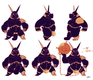 anthro armor big_penis black_body black_nipples black_tail bottomwear clothing empty_eyes erection flaccid foreskin front_view genitals humanoid_genitalia humanoid_penis male mostly_nude multiple_poses muscular muscular_anthro muscular_male nipples overweight overweight_anthro overweight_male pecs penis pose side_view simple_background solo standing tail white_background yellow_bottomwear yellow_clothing chocolateandmilk 2019 dated hi_res signature