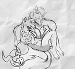 anthro duo male male/male musclegut muscular romantic romantic_couple size_difference mr.brapion canid canine canis hyena mammal wolf monochrome