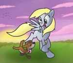 2_toes ambiguous_feral ambiguous_gender black_eyes black_nose blonde_mane brown_body brown_fur cheek_tuft cloud cutie_mark derp_eyes dot_eyes duo_focus evening eyelashes facial_tuft feathered_wings feathers feet female female_feral feral flying fur grass grey_body grey_fur grey_hooves grey_wings group hooves larger_female larger_feral long_mane long_tail mane multicolored_body multicolored_fur open_mouth open_smile outside pink_tongue plant purple_sky quadruped red_tongue running simple_eyes size_difference sky smaller_ambiguous smaller_feral smile sun tail toes tongue tongue_out tuft two_tone_body two_tone_fur wings yellow_eyes yellow_tail cookieboy011 friendship_is_magic hasbro my_little_pony mythology derpy_hooves_(mlp) avian bird canid canine canis domestic_dog equid equine mammal mythological_creature mythological_equine pegasus 2018 colored digital_drawing_(artwork) digital_media_(artwork) english_description shaded