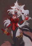 5_fingers anthro breasts clothed clothing female fingers hair looking_at_viewer open_mouth solo standing teeth tongue white_hair etsu_cuprumfox canid canine mammal 2021 digital_media_(artwork)