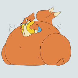 2_tails 3_fingers 3_toes anthro arm_tuft belly belly_tuft big_belly black_nose chest_tuft elbow_tuft facial_piercing feet fingers fur grey_background huge_belly huge_thighs hyper hyper_belly hyper_thighs inflation male multi_tail nose_piercing nose_ring orange_body orange_fur orange_tail piercing ring_piercing simple_background solo tail teeth thick_thighs toes tuft hollowedwood nintendo pokemon floatzel generation_4_pokemon pokemon_(species) 1:1 2026 hi_res