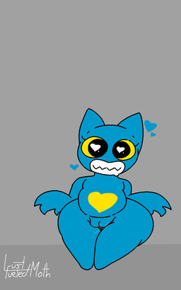 anthro black_eyes blue_body bodily_fluids female genital_fluids genitals heart_symbol loli looking_at_viewer nude smile solo thick_thighs vaginal_fluids vulva wide_hips yellow_sclera young young_anthro young_female lustfueledmoth cartoon_network mao_mao:_heroes_of_pure_heart adorabat bat mammal hi_res