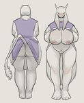 anthro belly big_breasts big_butt blush breasts butt cellulite clothed clothing clothing_lift dress dress_lift eyes_closed female floppy_ears fur genitals horn huge_breasts huge_butt presenting presenting_breasts presenting_pussy pubes pussy raised_tail slightly_chubby solo symmetrical_drawing tabard tail thick_thighs white_body white_fur md34 undertale_(series) toriel boss_monster_(undertale) bovid caprine felid goat humanoid lion mammal monster pantherine hi_res