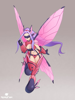 blindfold clothed clothing female flying hair partially_clothed purple_hair simple_background solo spread_wings wings sonofan fairy humanoid 3:4 absurd_res hi_res