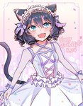 alternative_fashion black_hair blue_eyes blush breasts clothing dress fangs female hair happy_birthday j-fashion lolita_(fashion) maid_headdress open_mouth short_hair simple_background solo sweet_lolita teeth yuzuyu1515 sanrio show_by_rock!! cyan_hijirikawa animal_humanoid cat_humanoid domestic_cat felid felid_humanoid feline feline_humanoid felis humanoid mammal mammal_humanoid