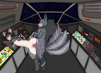 anthro ballerina_position collar duo female genitals heart_symbol leg_grab looking_pleasured male male/female multi_tail paws penetration penile penile_penetration penis penis_in_vagina raised_leg space spacecraft tail vaginal vaginal_penetration vehicle vulva thederpydragon6 mitsu ryou_(thederpydragon) aerideon felid feline lynx mammal absurd_res hi_res
