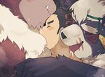 anthro black_body black_fur black_sclera blush bodily_fluids brown_body brown_fur eyebrows fluffy_chest fur group group_sex licking male male/male manwiched neck_lick nipples pecs sex sweat thick_eyebrows threesome tongue trio sawch_cls lifewonders tokyo_afterschool_summoners jock_protagonist_(tas) kimun_kamui_(tas) protagonist_(tas) wen_kamui_(tas) bear human mammal hi_res