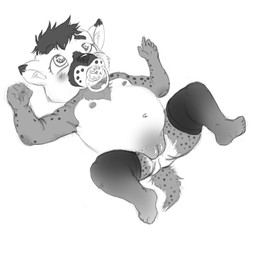 anthro belly clothing female fur genitals hair legwear loli markings neonate nipples pacifier simple_background solo spots spotted_body spotted_fur thigh_highs toddler vulva white_background young young_anthro muq hyena mammal 1:1 2019 greyscale hi_res monochrome