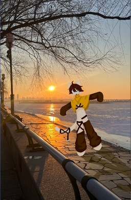 anthro belt brown_hair clothed clothing cuffs_(clothing) footwear fur hair looking_at_viewer male photo_background scarf smile socks solo sunset tail white_body white_fur yellow_scarf coconut_oil_(artist) hez_(coconut_oil) domestic_cat felid feline felis mammal 2025 absurd_res colored digital_drawing_(artwork) digital_media_(artwork) hi_res photography_(artwork)