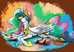 abstract_background cake crown dessert eating feathered_wings feathers female feral food fur hair headgear horn multicolored_hair simple_background solo tiara white_body white_feathers white_fur wings cuteskitty friendship_is_magic hasbro my_little_pony mythology princess_celestia_(mlp) equid equine mammal mythological_creature mythological_equine winged_unicorn hi_res