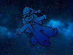 anthro blue_background blue_body clothing eyes_closed floating hair hat headgear headwear long_hair male onesie simple_background solo space star tail text topwear dynogreeno arcana_(anothereidos_r) canid canine canis domestic_dog mammal english_text hi_res