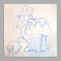 ambiguous_gender anthro armor arms_bent blue_eyes blue_line_art blue_tail border cape chain chain_leash clothing duo featureless_arms grass grey_border headgear helmet holding_leash holding_object holding_sign larger_anthro larger_male leash legless male mitten_hands muscular muscular_anthro muscular_male no_irises no_pupils noseless open_mouth open_smile plant rock sharp_teeth short_legs sign size_difference smaller_ambiguous smile sparkles standing tail teeth tongue tongue_out torn_cape torn_clothing claudia_tuci eurogamer mario_bros nintendo raving_rabbids rayman_(series) ubisoft boo_(mario) lagomorph mammal rabbid 1:1 2018 colored_line_art colored_pencil_(artwork) crossover english_description hi_res traditional_media_(artwork)
