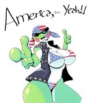 american_flag american_flag_bikini anthro big_breasts bikini biped breasts clothing countershade_torso countershading curvy_female double_finger_gun eyewear female finger_gun flag_bandanna flag_bikini gesture glistening glistening_body green_body green_skin hand_gesture jacket leather leather_clothing leather_jacket leather_topwear membrane_(anatomy) non-mammal_breasts open_mouth pointing pointing_at_viewer red_cheekdots simple_background skimpy_bikini solo studded_clothing studded_jacket studded_topwear studs sunglasses swimwear text thick_thighs topwear two-piece_swimsuit under_boob united_states_of_america webbed_hands white_body white_skin wide_hips noirchaton4 grefina_(noirchaton4) amphibian frog tree_frog english_text hi_res