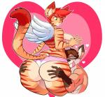 anthro big_breasts big_butt breasts butt butt_grab clothed clothing curvy_figure duo feathered_wings feathers female green_eyes hair hand_on_butt holidays huge_butt jaaeh male orange_hair panties side_boob stripes thick_thighs underwear voluptuous wide_hips wings jaeh valentine's_day loree canid canine domestic_cat felid feline felis fox mammal absurd_res digital_media_(artwork) hi_res