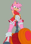 accessory anthro black_nose clothed clothing female footwear gloves green_eyes grey_background hair hair_accessory hammer handwear pink_body pink_hair shoes simple_background solo thong tools underwear imric1251 sega sonic_the_hedgehog_(series) amy_rose eulipotyphlan hedgehog mammal hi_res