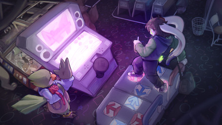 2_toes arcade avian_feet barefoot birthday clothed clothing dance_dance_revolution_machine dancing date detailed_background feet footwear plantigrade shoes talons toes mendobear bemani dance_dance_revolution konami polross avian bird lagomorph leporid mammal rabbit 16:9 hi_res widescreen