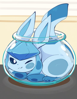 acting_like_a_cat against_surface ambiguous_gender aquarium blue_body blue_eyes blue_fur cats_are_liquid feral fish_bowl fur on_glass one_eye_closed solo tail vivarium komanyachi nintendo pokemon eeveelution generation_4_pokemon glaceon pokemon_(species) 2025 absurd_res digital_media_(artwork) hi_res