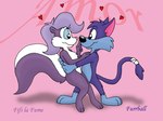 anthro duo female hug love male romantic romantic_couple smile kikerodz tiny_toon_adventures warner_brothers fifi_la_fume furrball domestic_cat felid feline felis mammal mephitid skunk distracting_watermark watermark